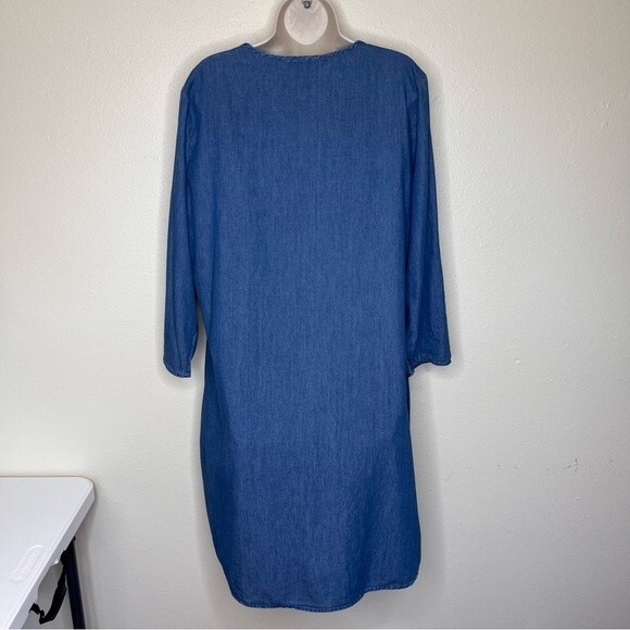 Nurture Chambray Denim Roll Tab Sleeve Embroidered Blue Shift Dress Women XL - Picture 7 of 16